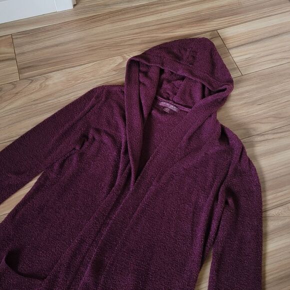 Barefoot Dreams Cozychic Lite Coastal Hooded Long Cardi in Burgundy - Picture 5 of 11